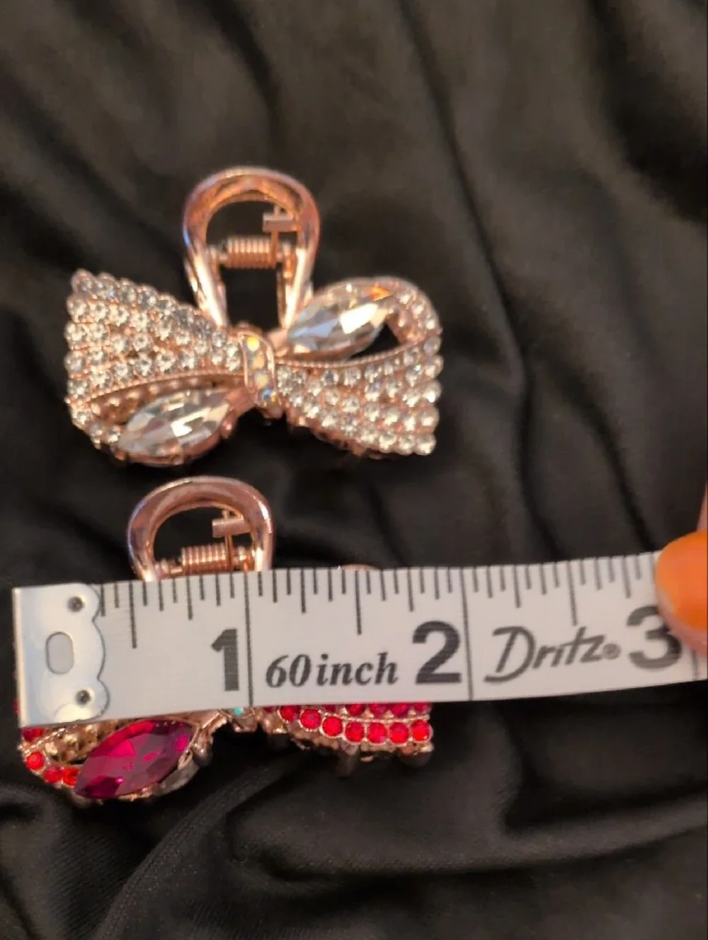 Rhinestone Bow Hair Claw Clip - Red and Silver